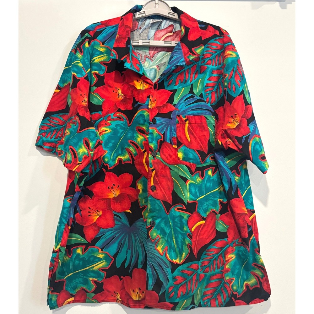 Vtg Fashion Seal Mens Button Up 2XL Tropical Floral Leaf Island Beach 21412‎